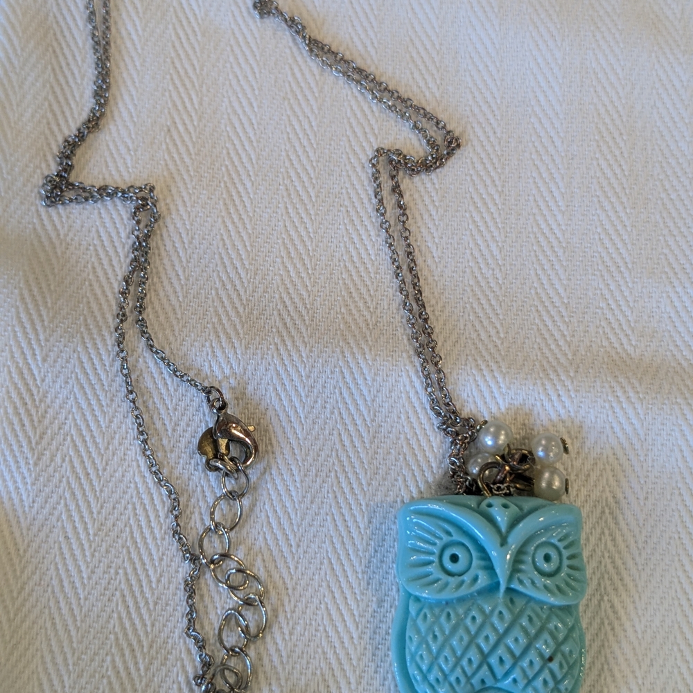 J. Crew Factory Blue Owl Pendant Necklace